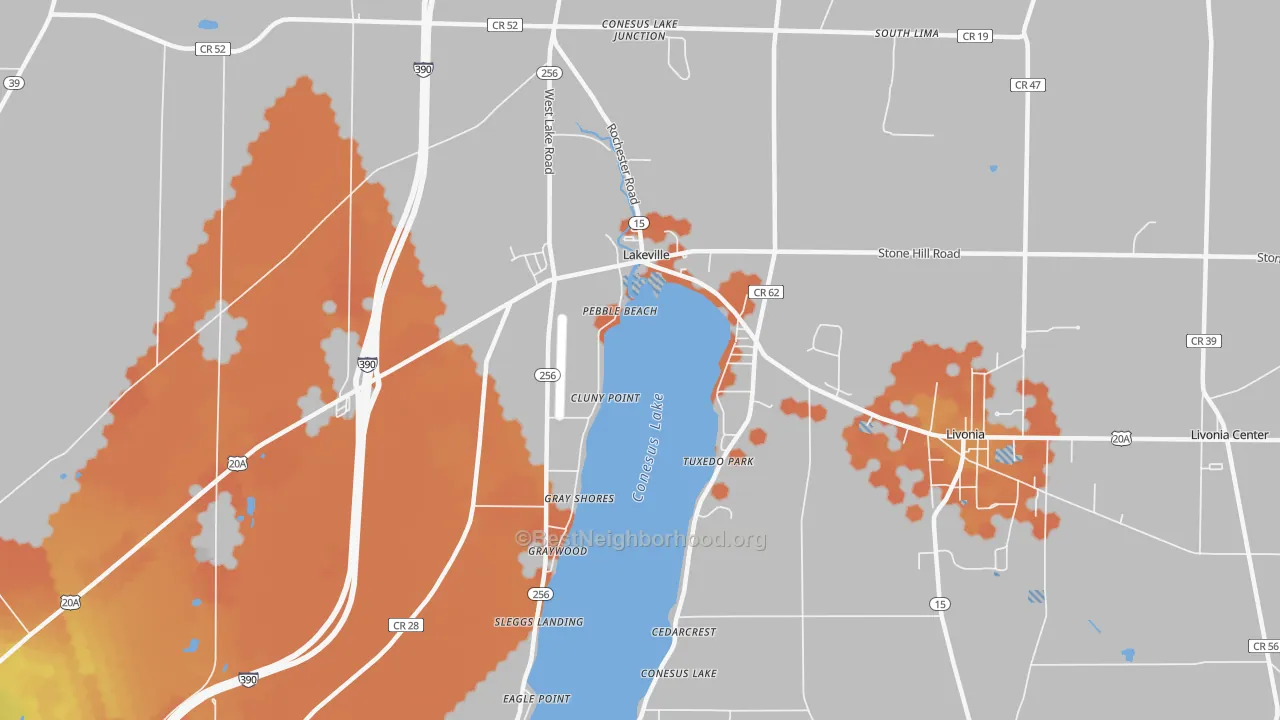 Bike Grade map of Conesus Lake, NY
