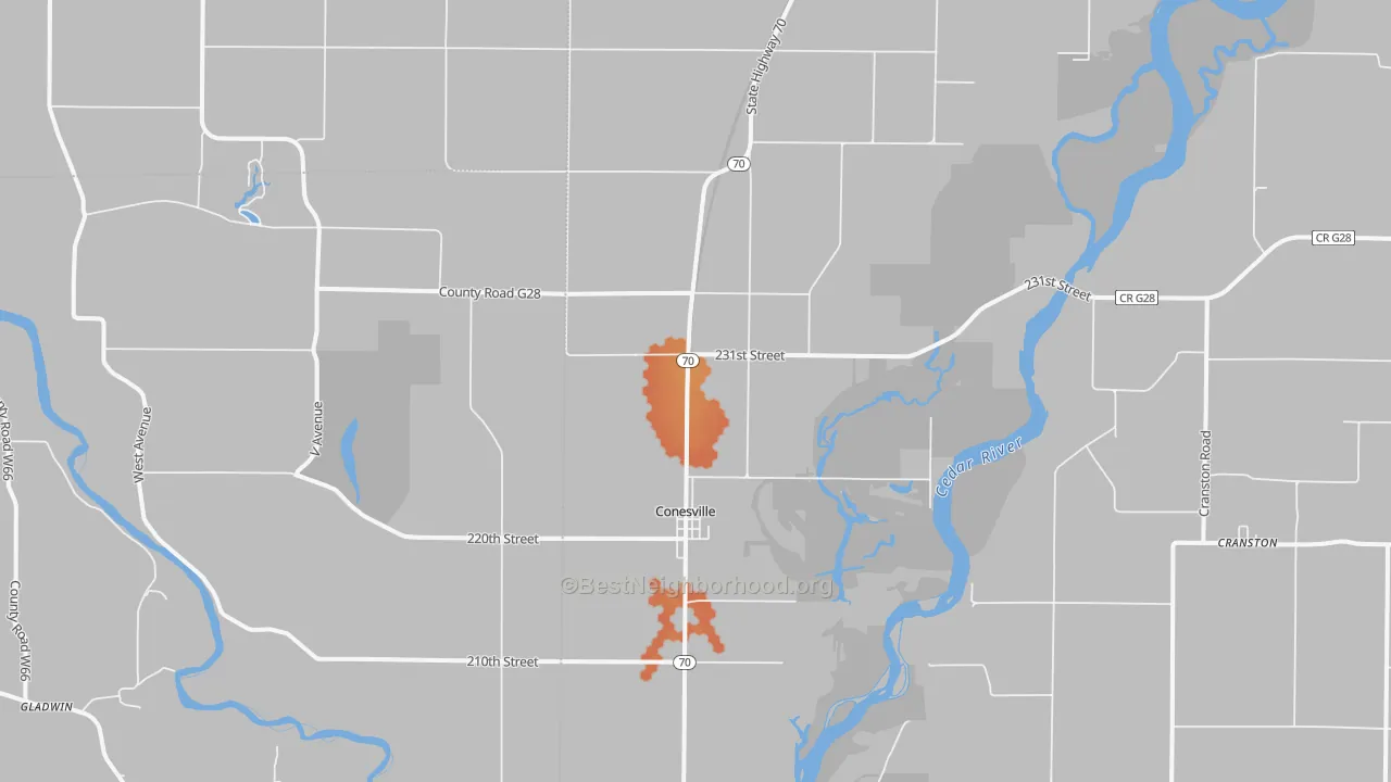 Bike Grade map of Conesville, IA