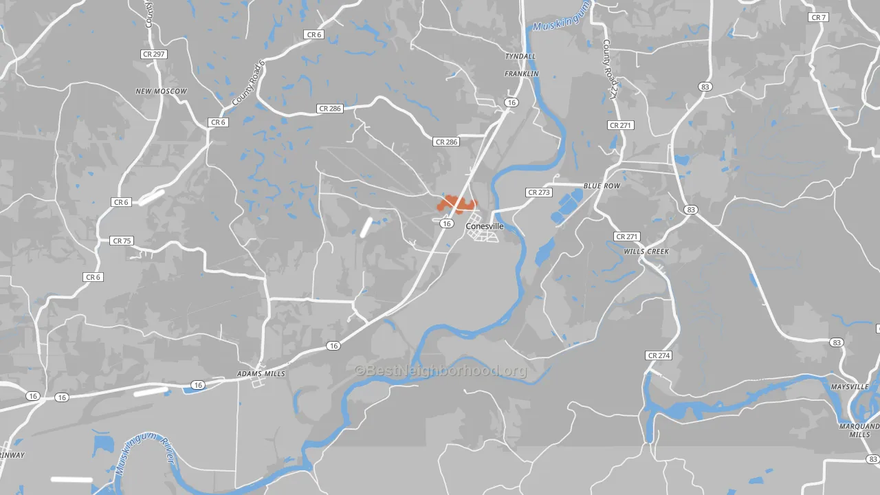 Bike Grade map of Conesville, OH