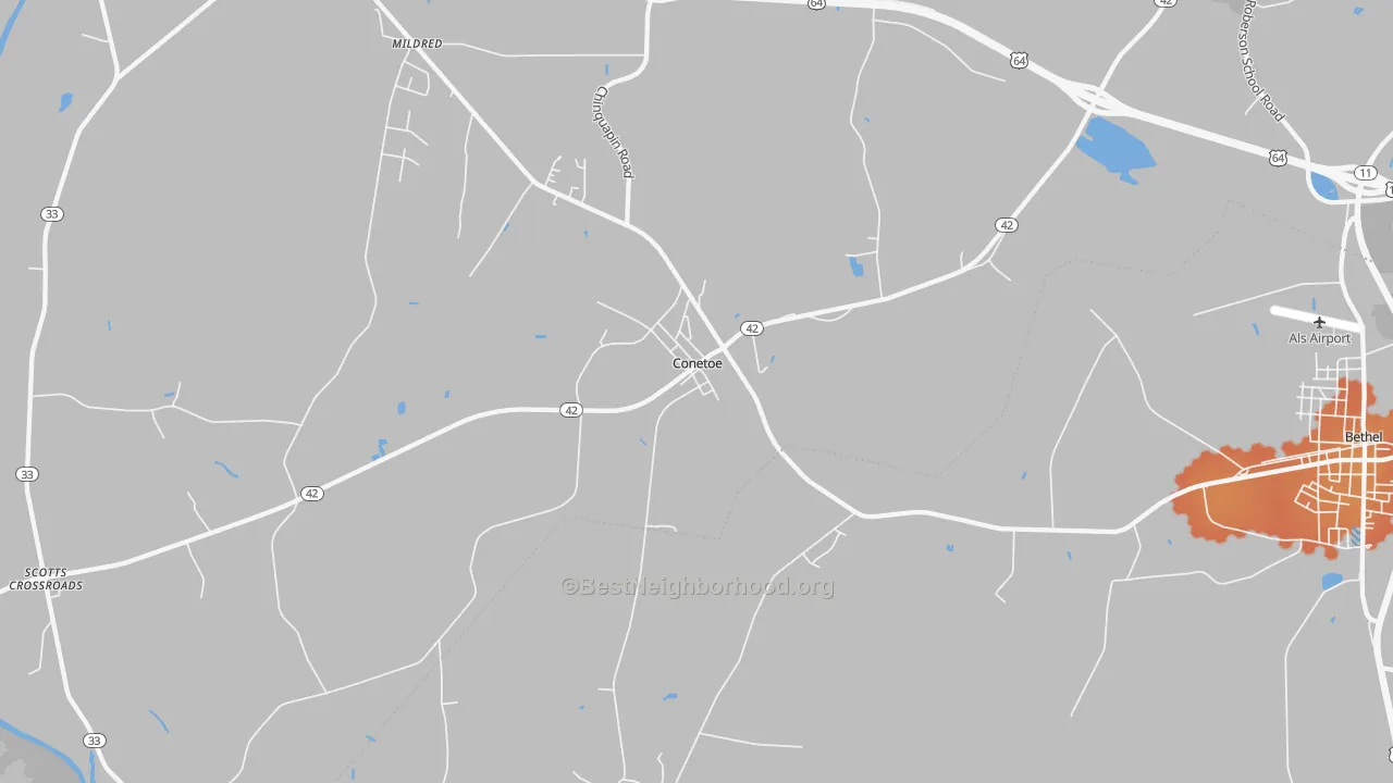 Bike Grade map of Conetoe, NC