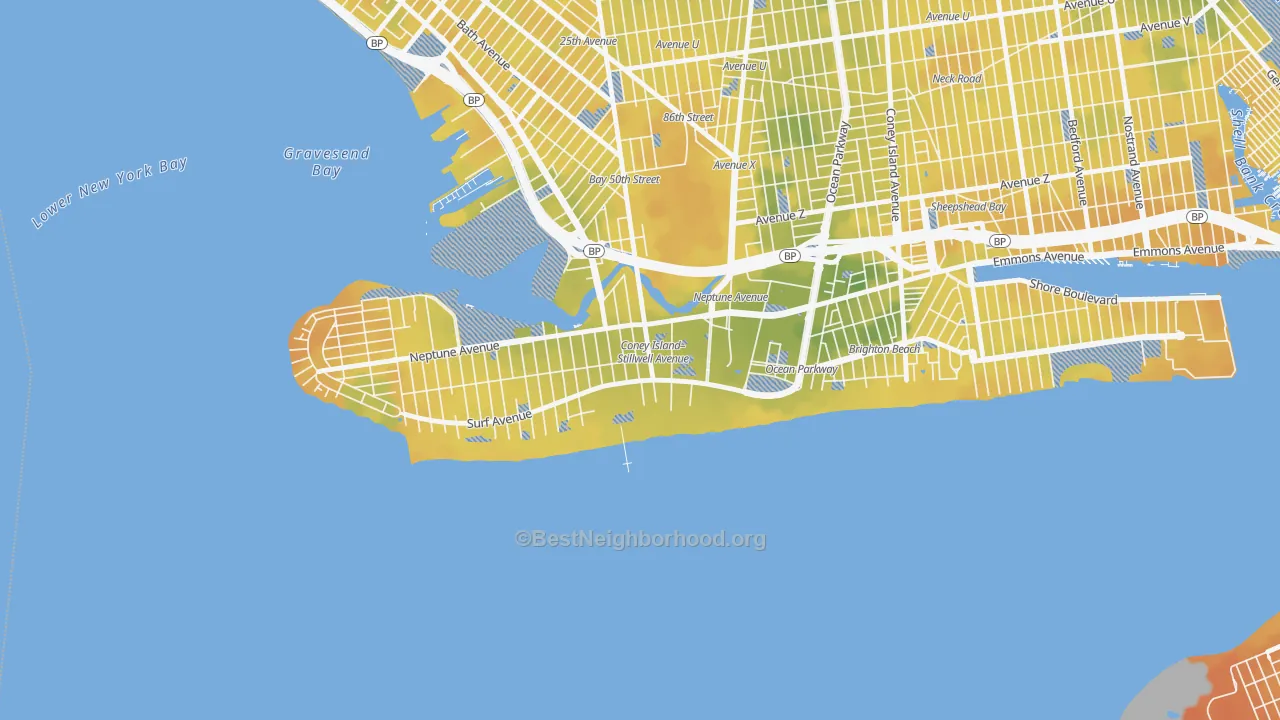 Bike Grade map of Coney Island, Brooklyn, NY