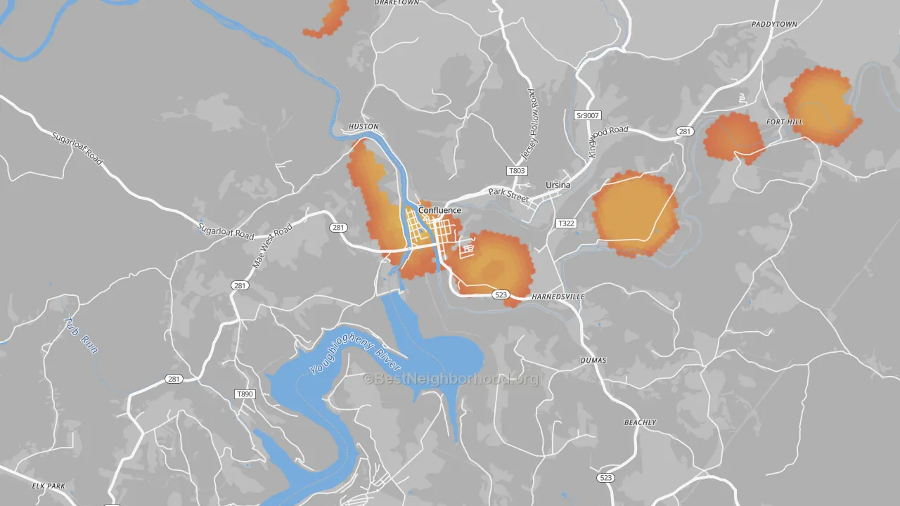 Bike Grade map of Confluence, PA