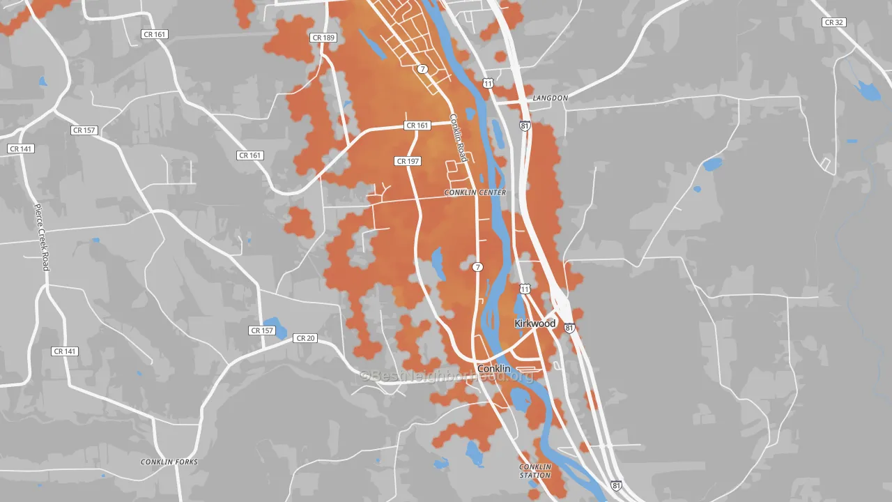 Bike Grade map of Conklin, NY
