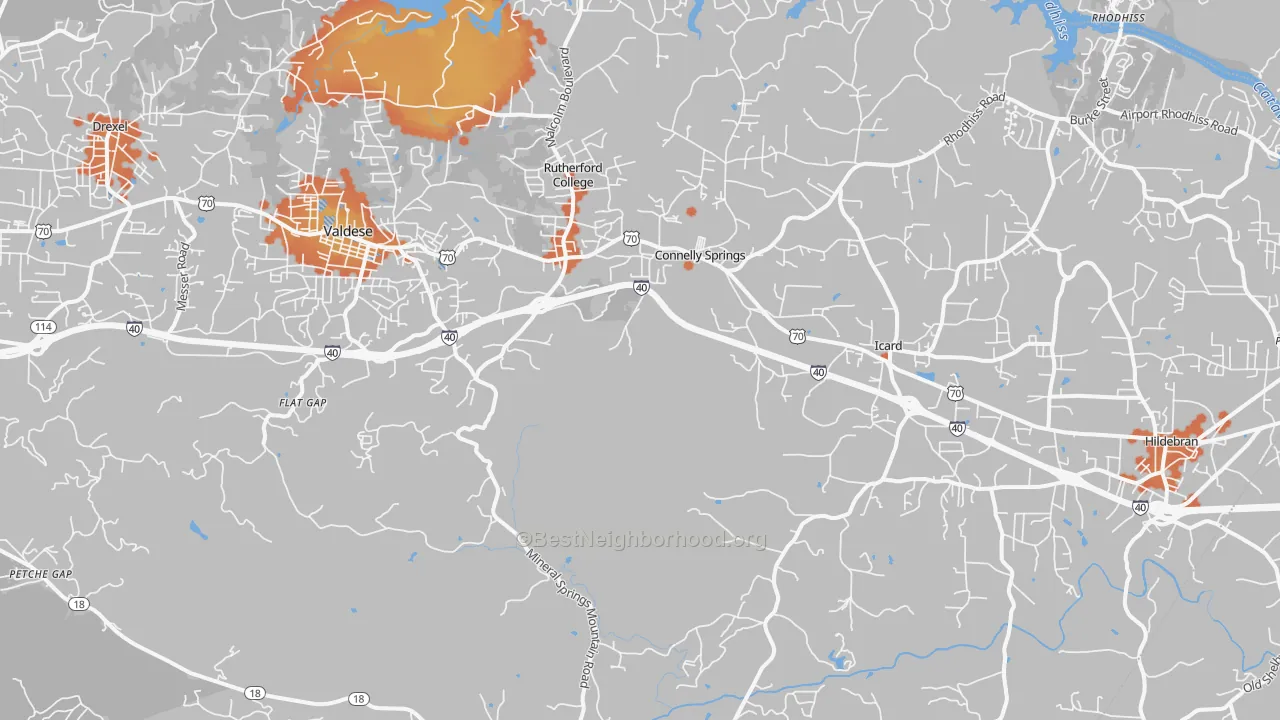 Bike Grade map of Connelly Springs, NC