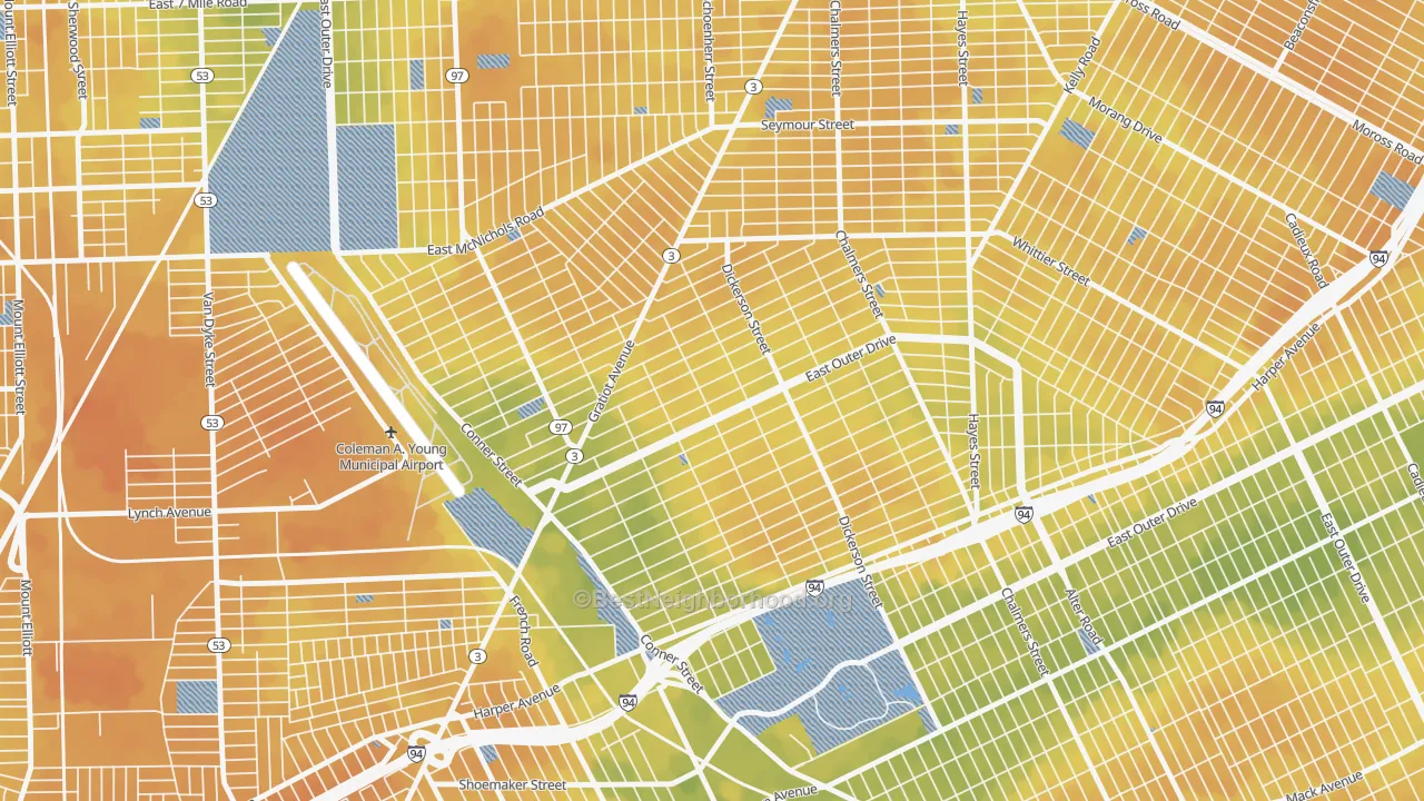 Bike Grade map of Conner, Detroit, MI