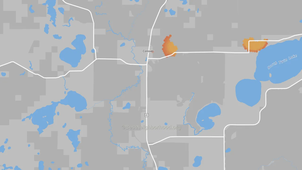 Bike Grade map of Conover, WI