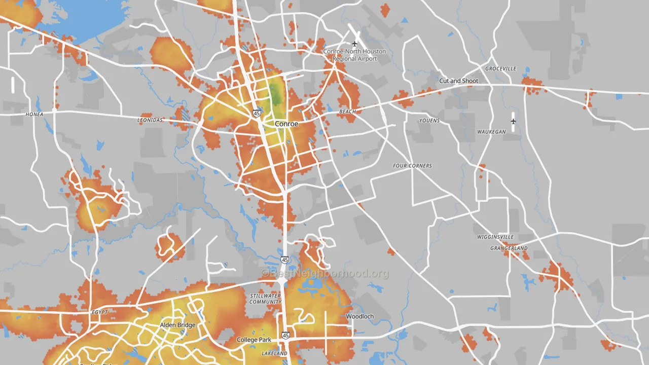 Bike Grade map of Conroe, TX