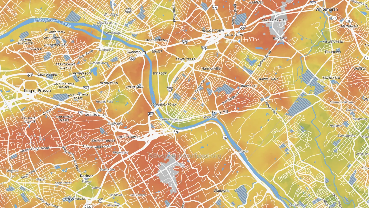 Bike Grade map of Conshohocken, PA
