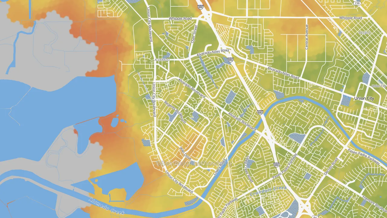 Bike Grade map of Contempo, Union City, CA