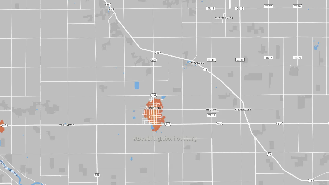 Bike Grade map of Continental, OH