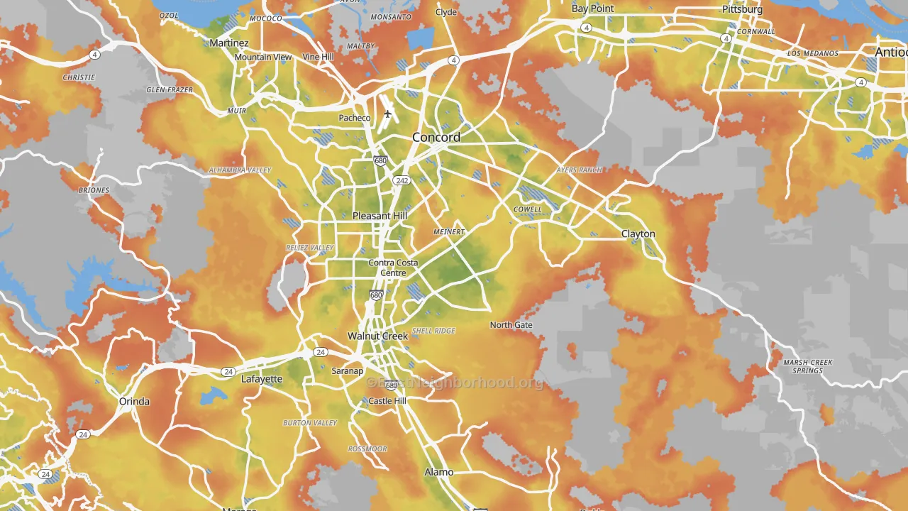 Bike Grade map of Contra Costa County, CA