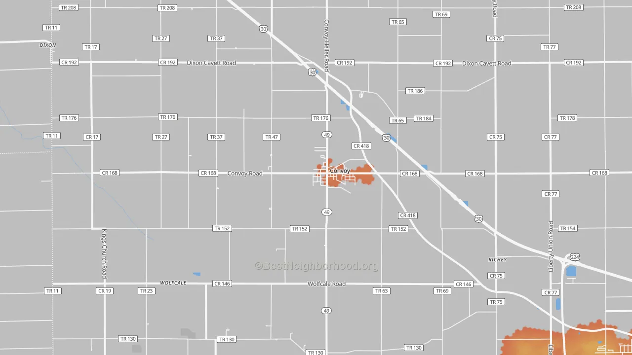 Bike Grade map of Convoy, OH