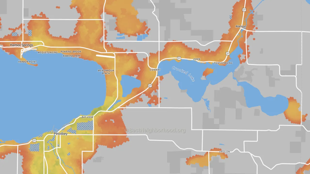 Bike Grade map of Conway, MI