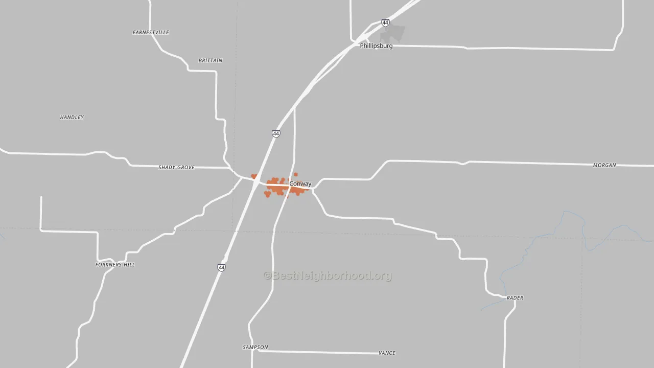 Bike Grade map of Conway, MO