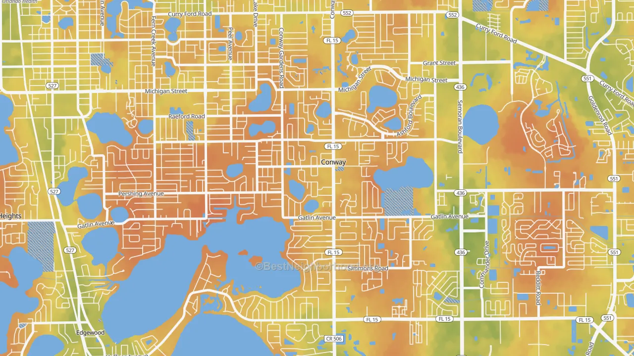 Bike Grade map of Conway, Orlando, FL