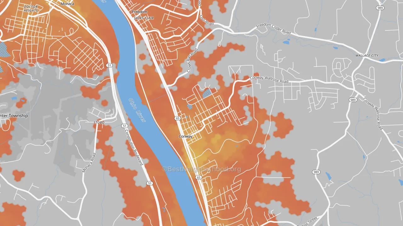Bike Grade map of Conway, PA