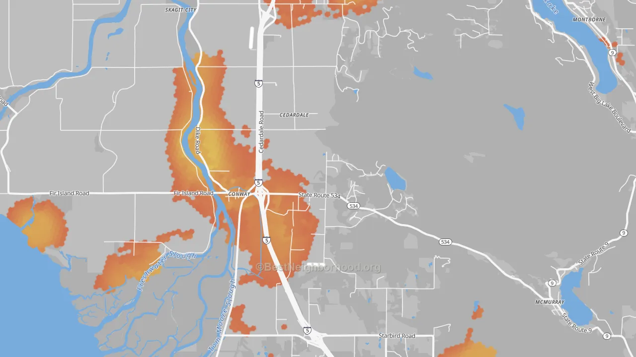 Bike Grade map of Conway, WA