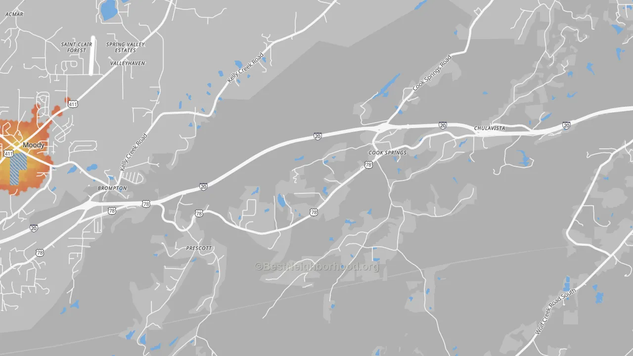 Bike Grade map of Cook Springs, AL