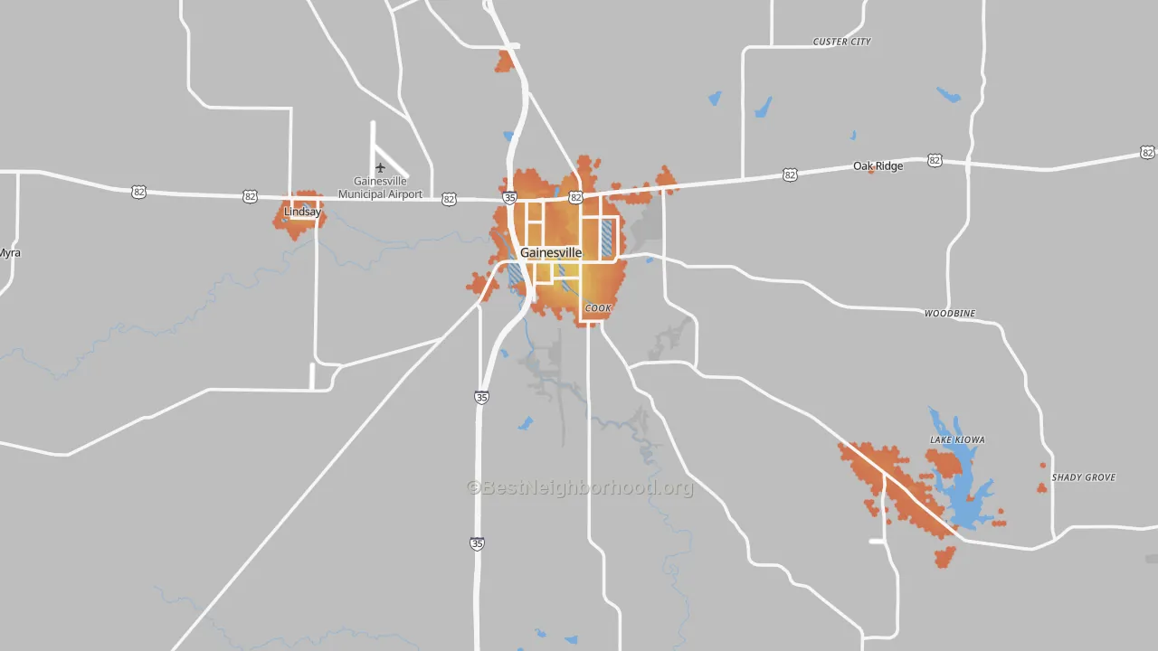 Bike Grade map of Cooke County, TX