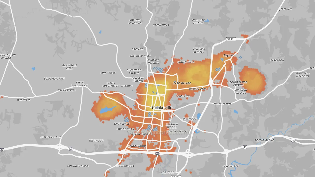 Bike Grade map of Cookeville, TN