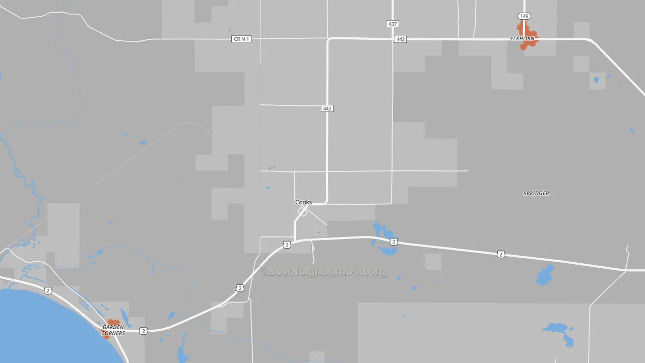 Bike Grade map of Cooks, MI