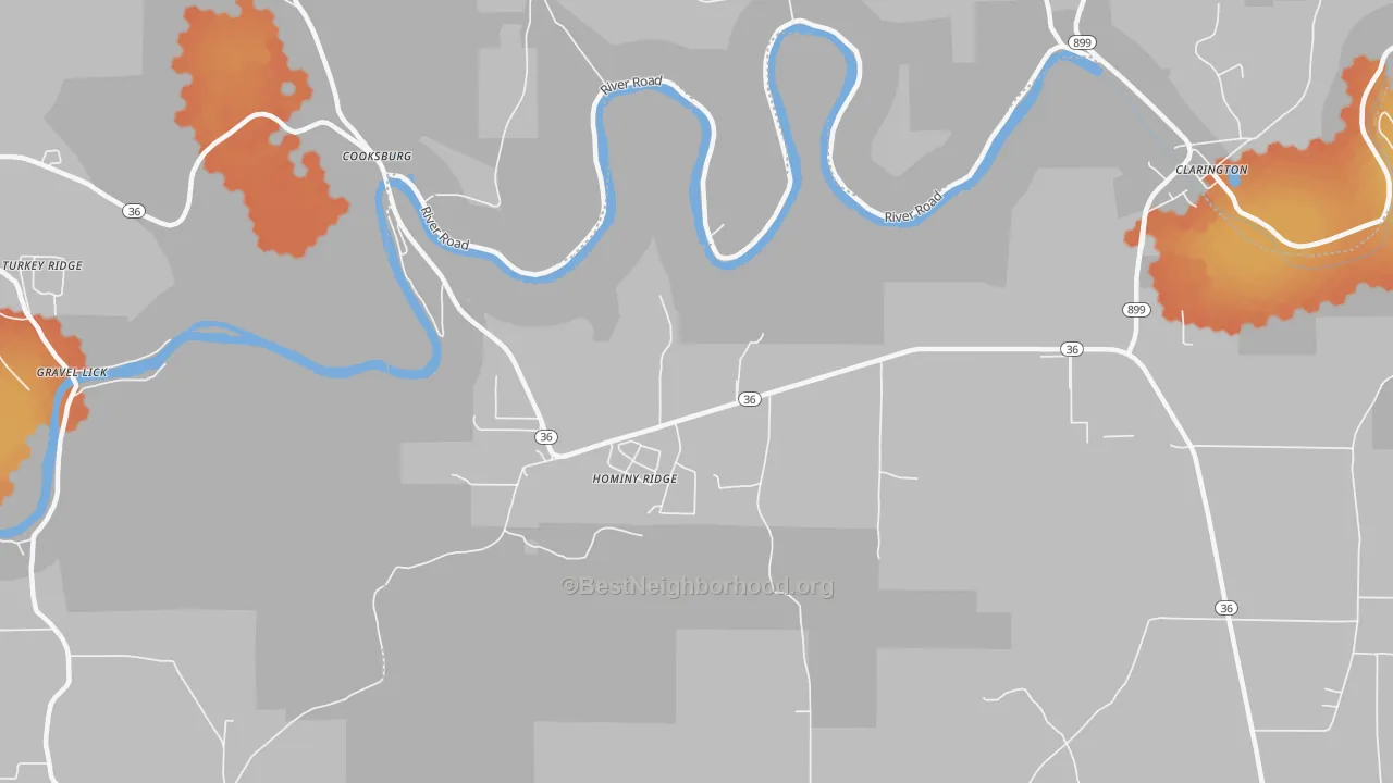 Bike Grade map of Cooksburg, PA