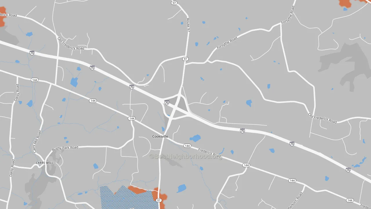 Bike Grade map of Cooksville, MD