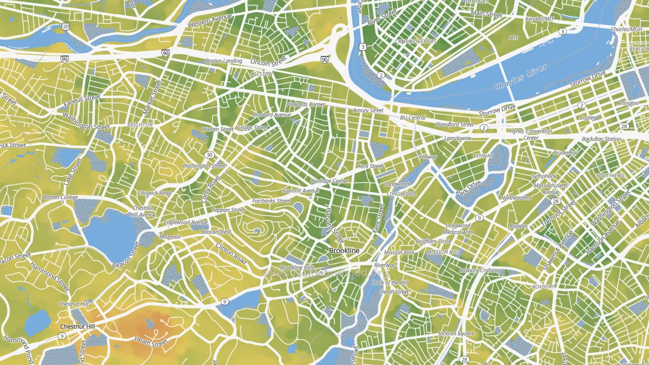 Bike Grade map of Coolidge Corner, Brookline, MA