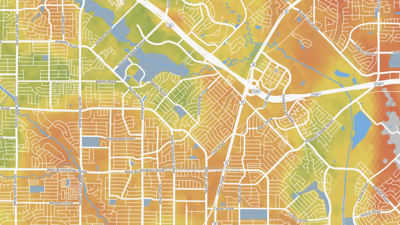 Bike Grade map of Coomer Creek, Garland, TX