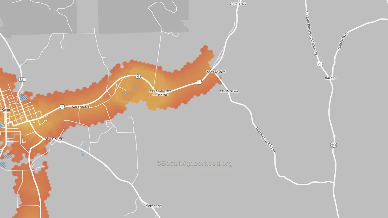 Bike Grade map of Coontown, PA