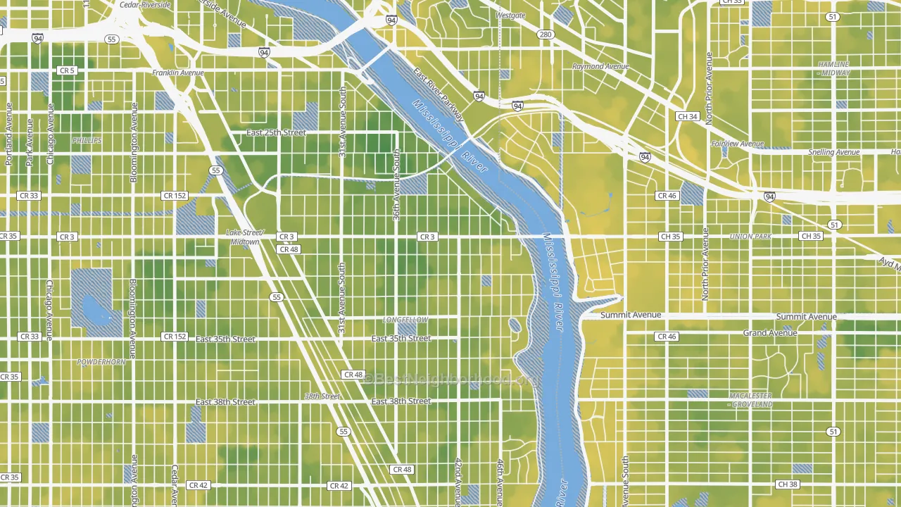 Bike Grade map of Cooper, Minneapolis, MN