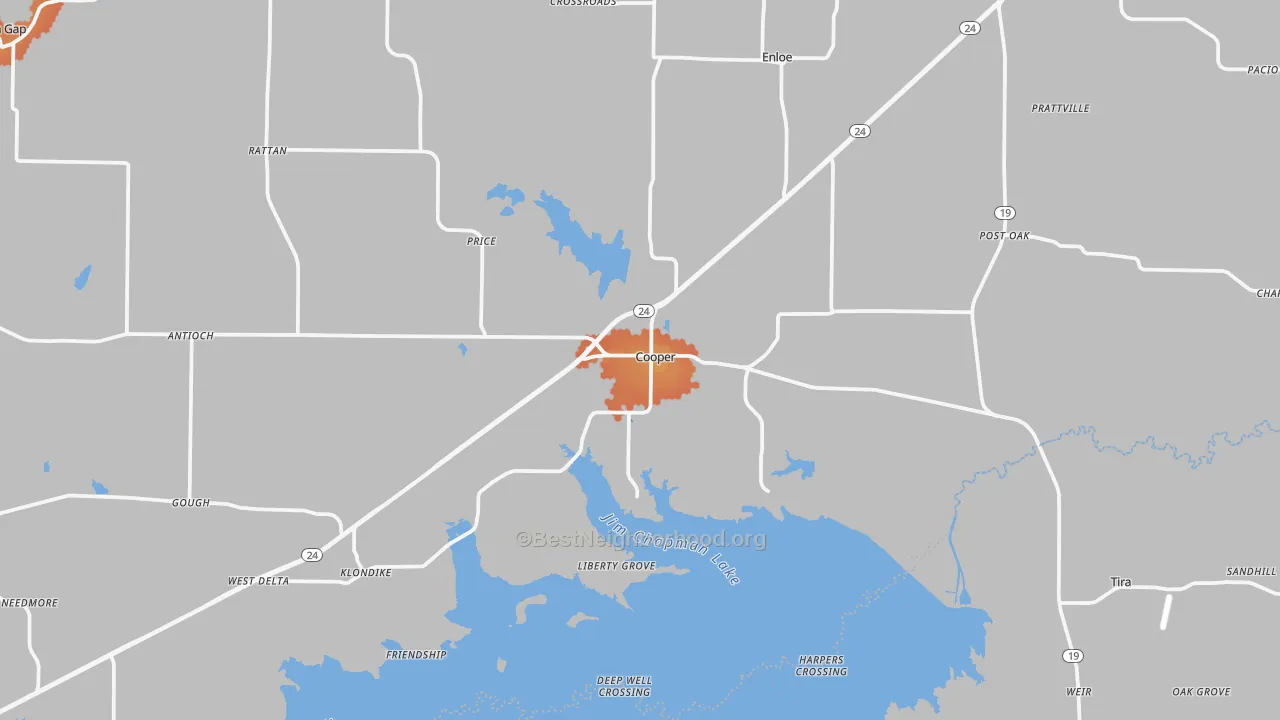Bike Grade map of Cooper, TX