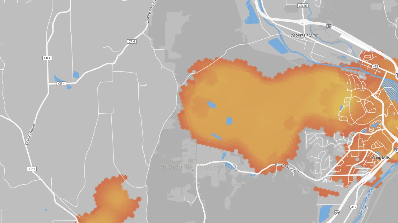 Bike Grade map of Coopers Plains, NY