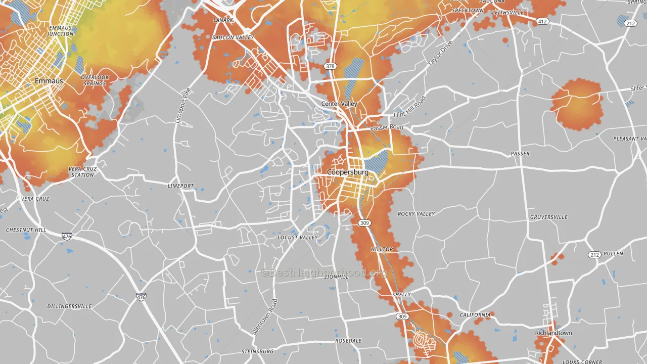 Bike Grade map of Coopersburg, PA