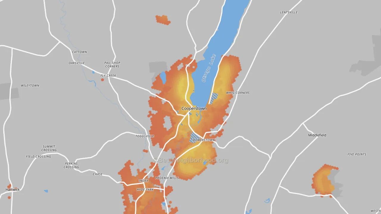 Bike Grade map of Cooperstown, NY