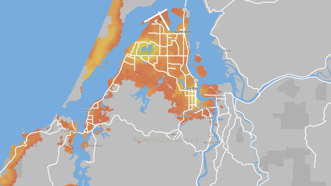 Bike Grade map of Coos Bay, OR