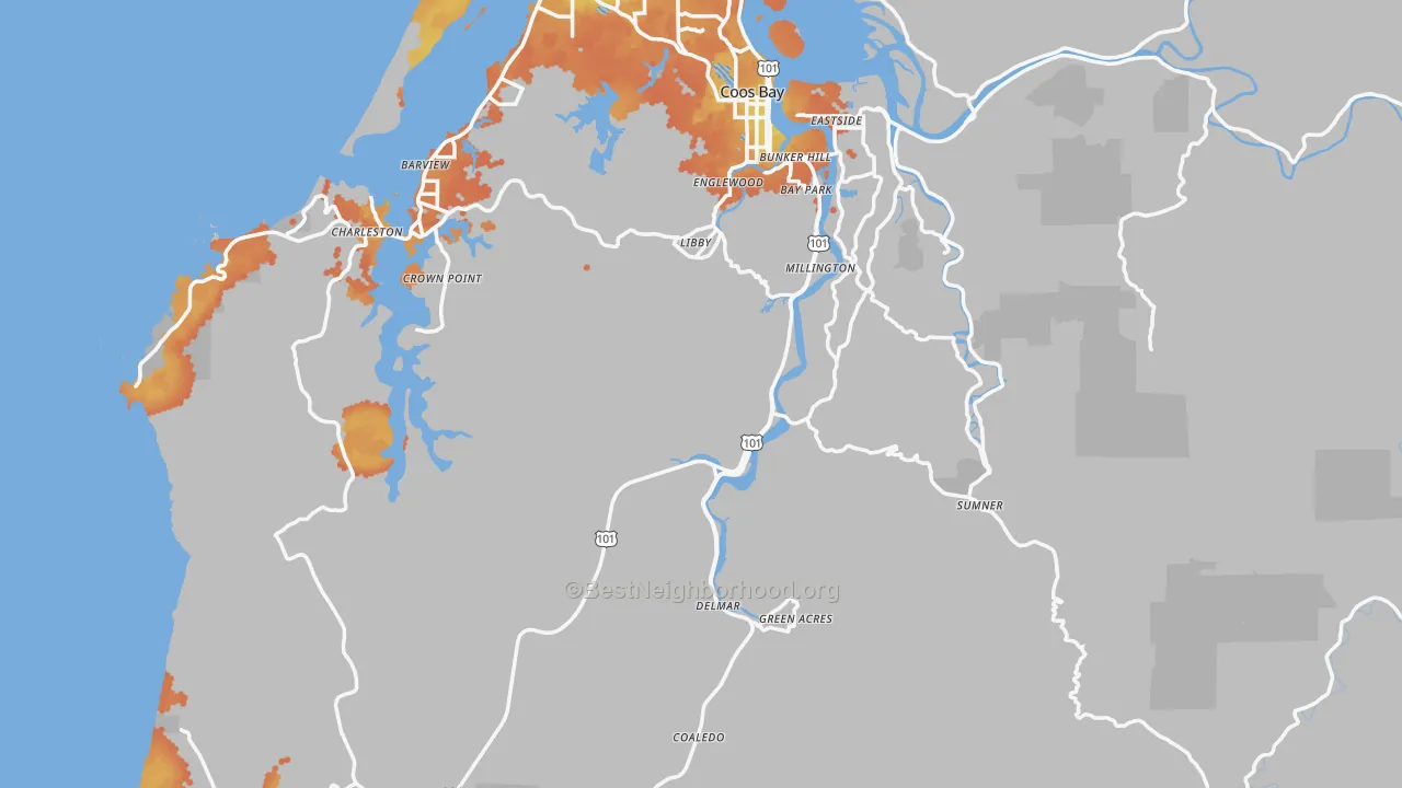 Bike Grade map of Coos County, OR