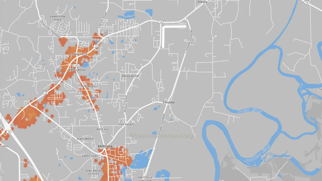 Bike Grade map of Coosada, AL