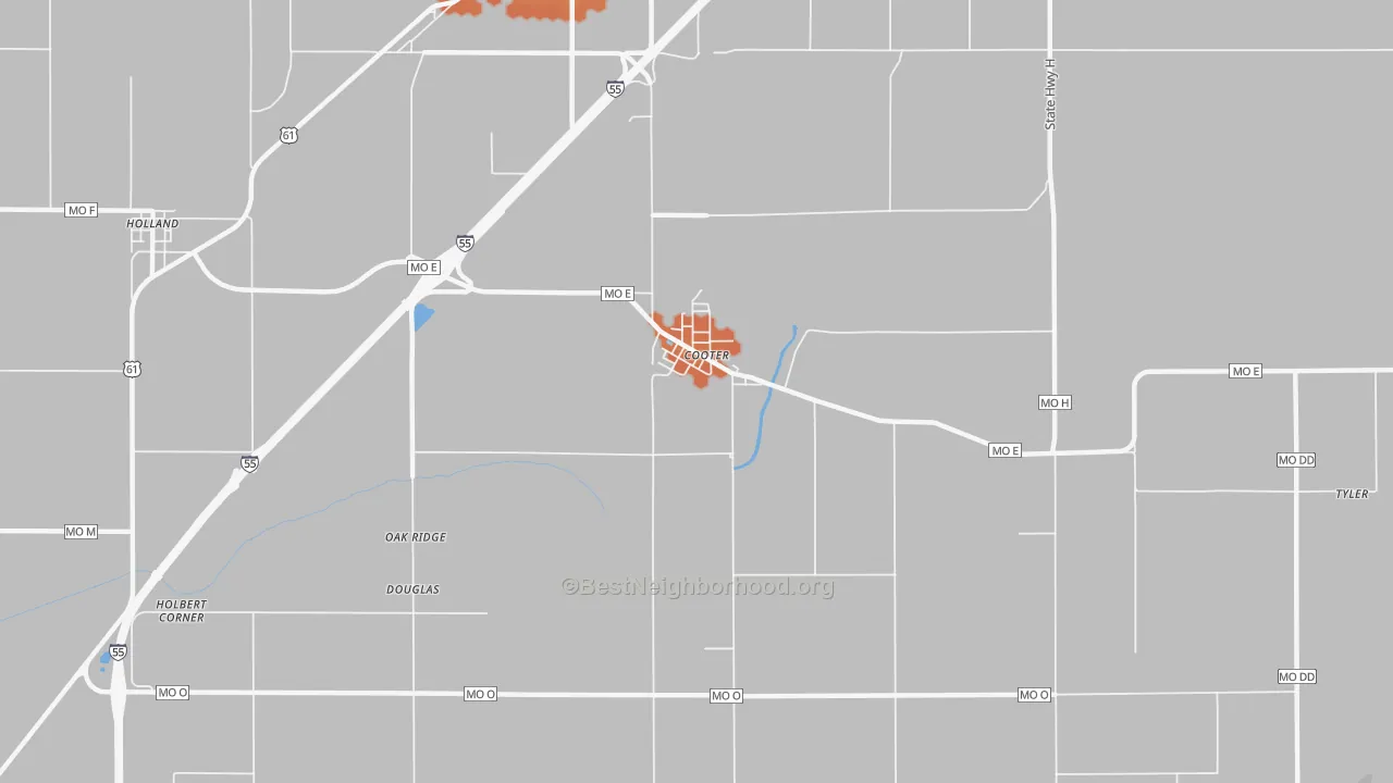 Bike Grade map of Cooter, MO