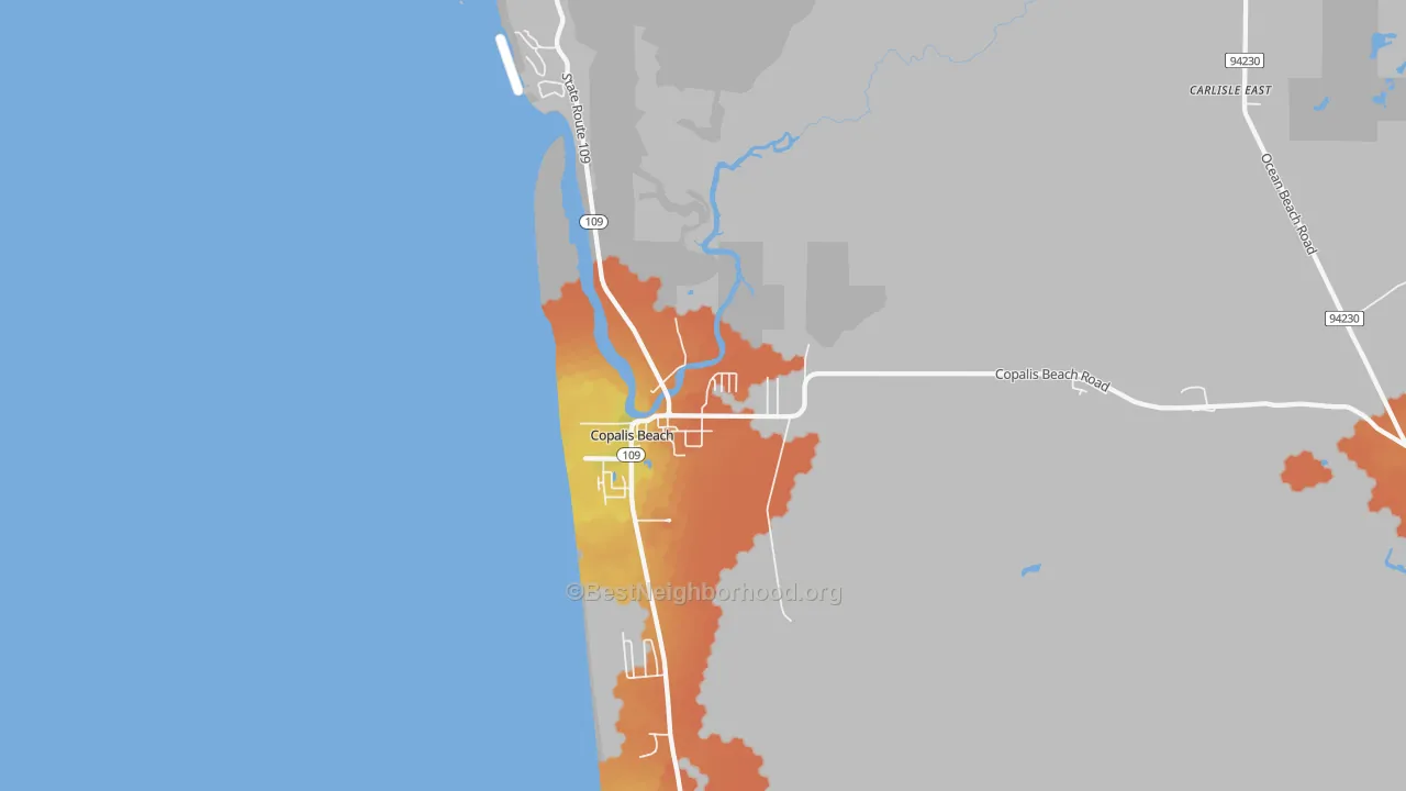 Bike Grade map of Copalis Beach, WA