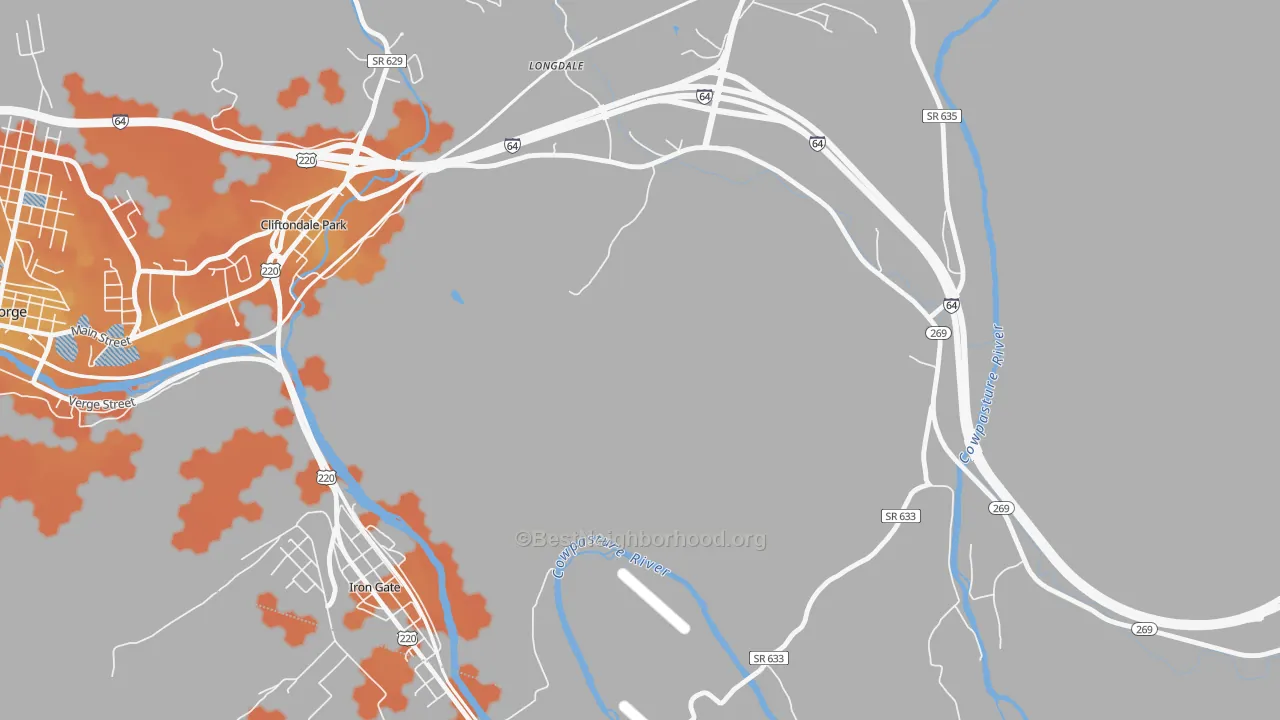 Bike Grade map of Copeland, VA