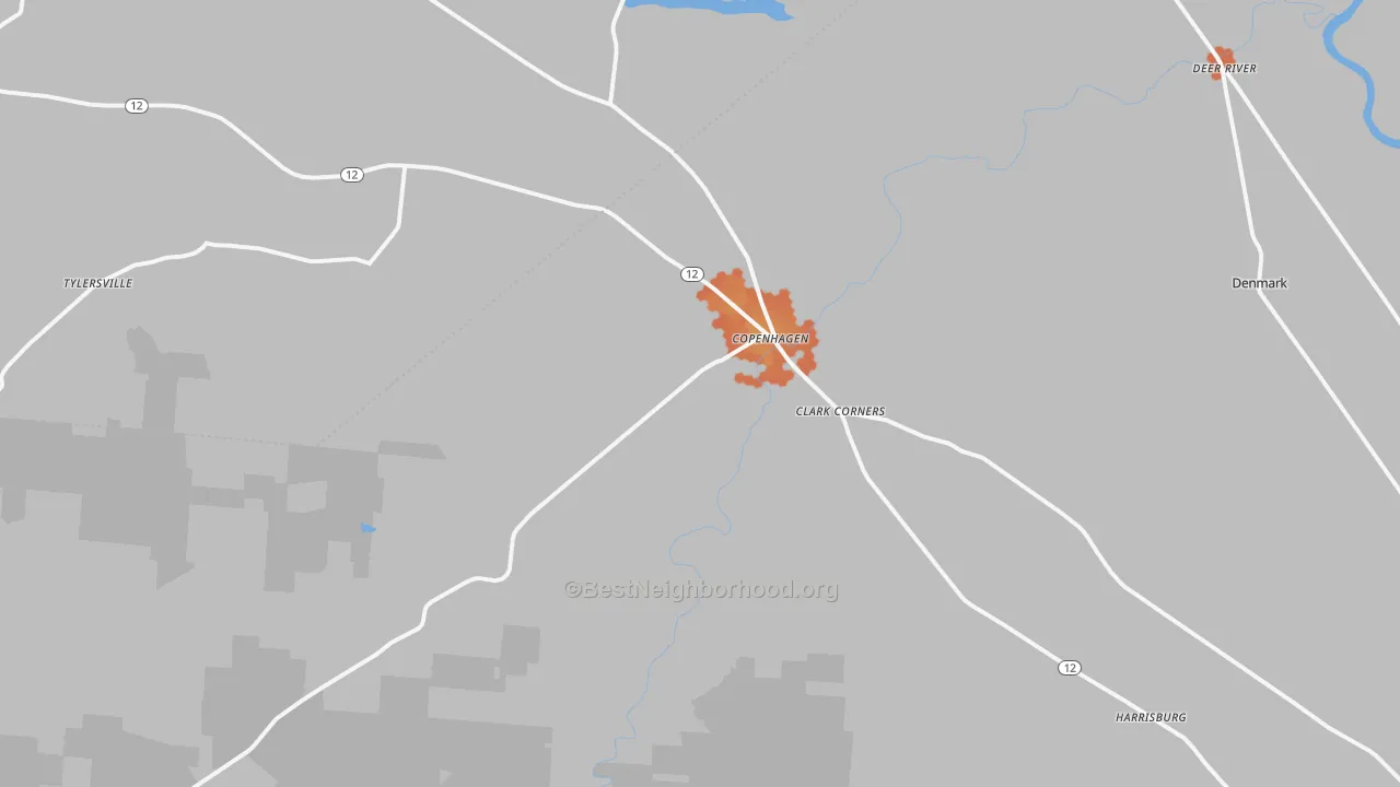 Bike Grade map of Copenhagen, NY