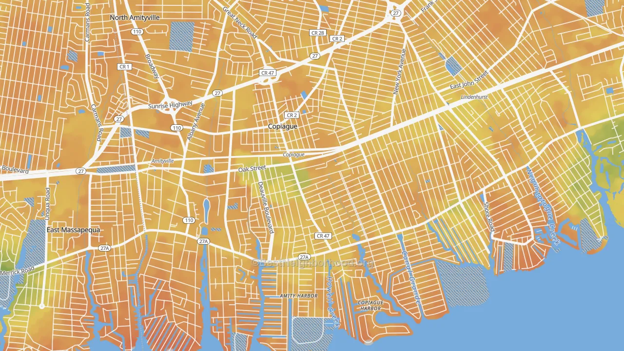 Bike Grade map of Copiague, NY
