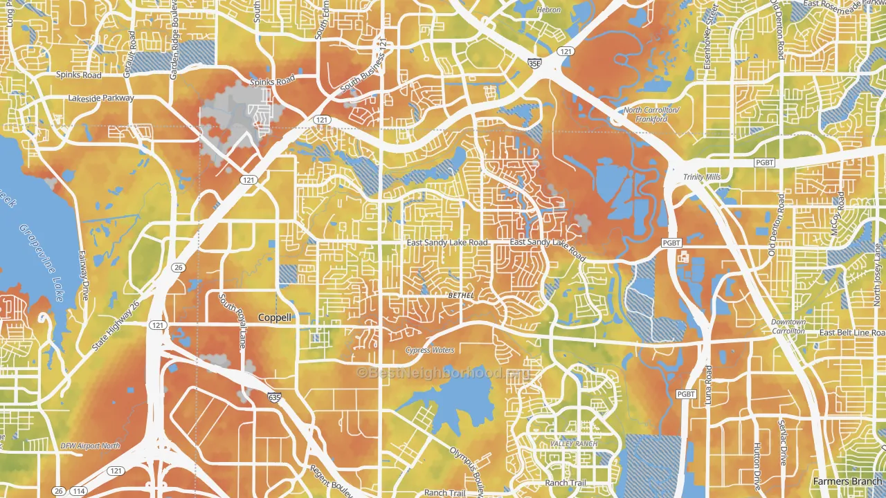 Bike Grade map of Coppell, TX