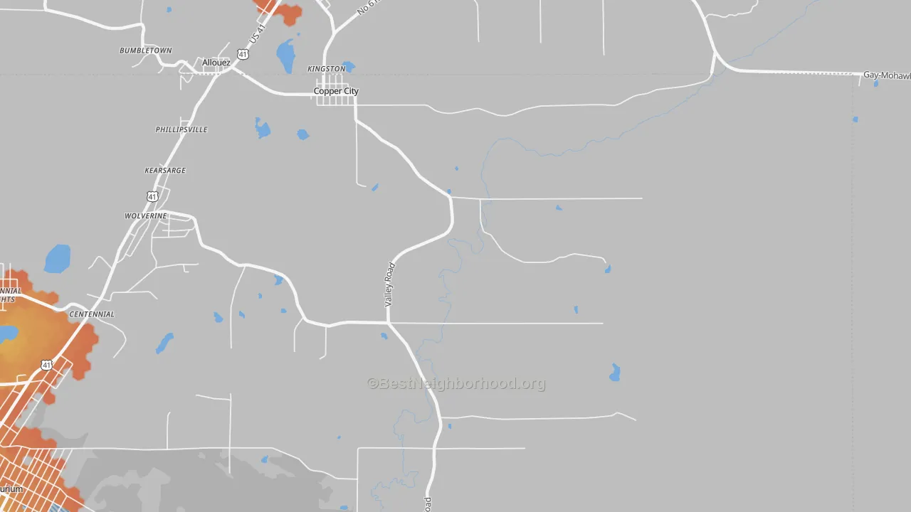 Bike Grade map of Copper City, MI