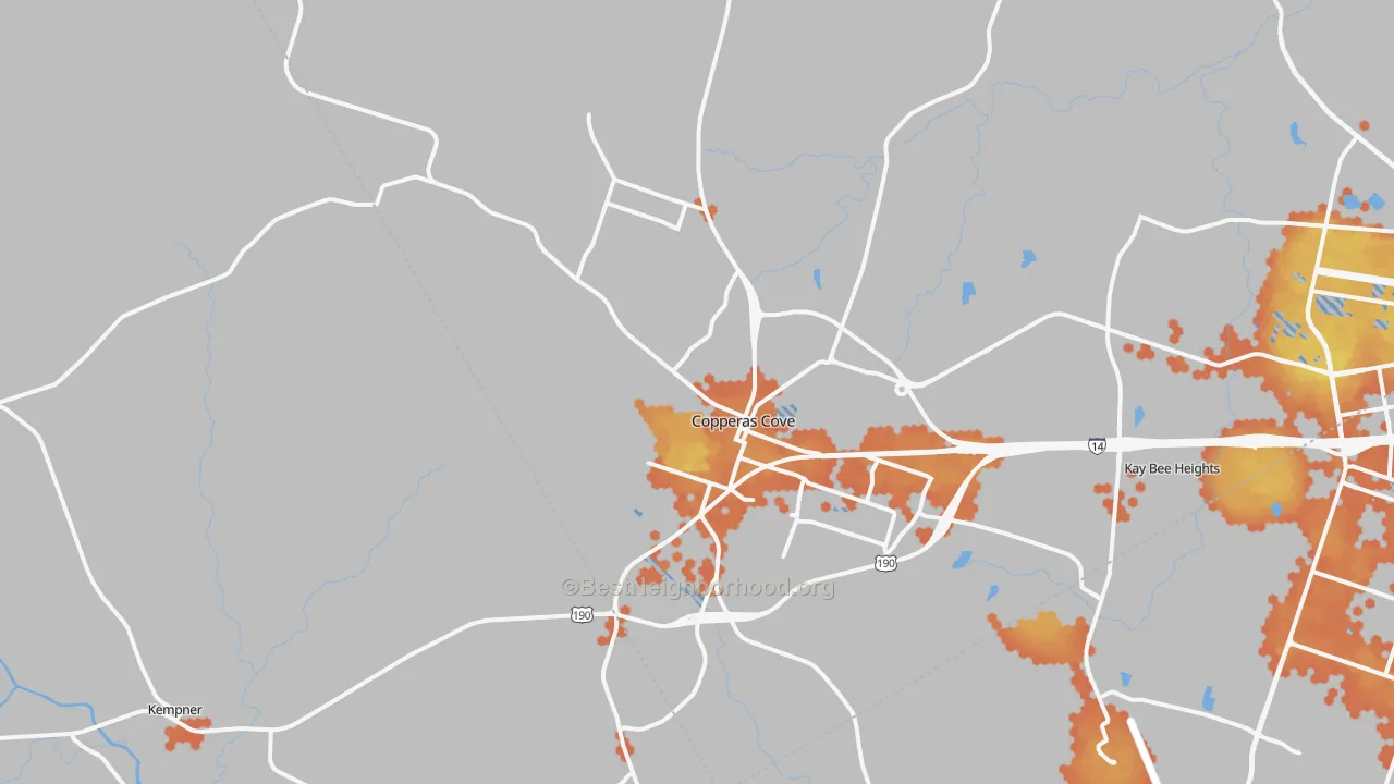 Bike Grade map of Copperas Cove, TX