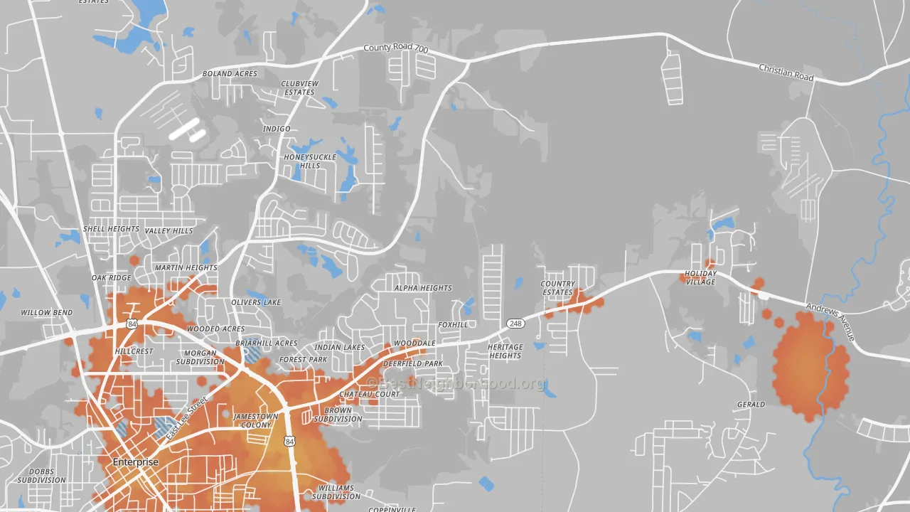 Bike Grade map of Coppinville, AL