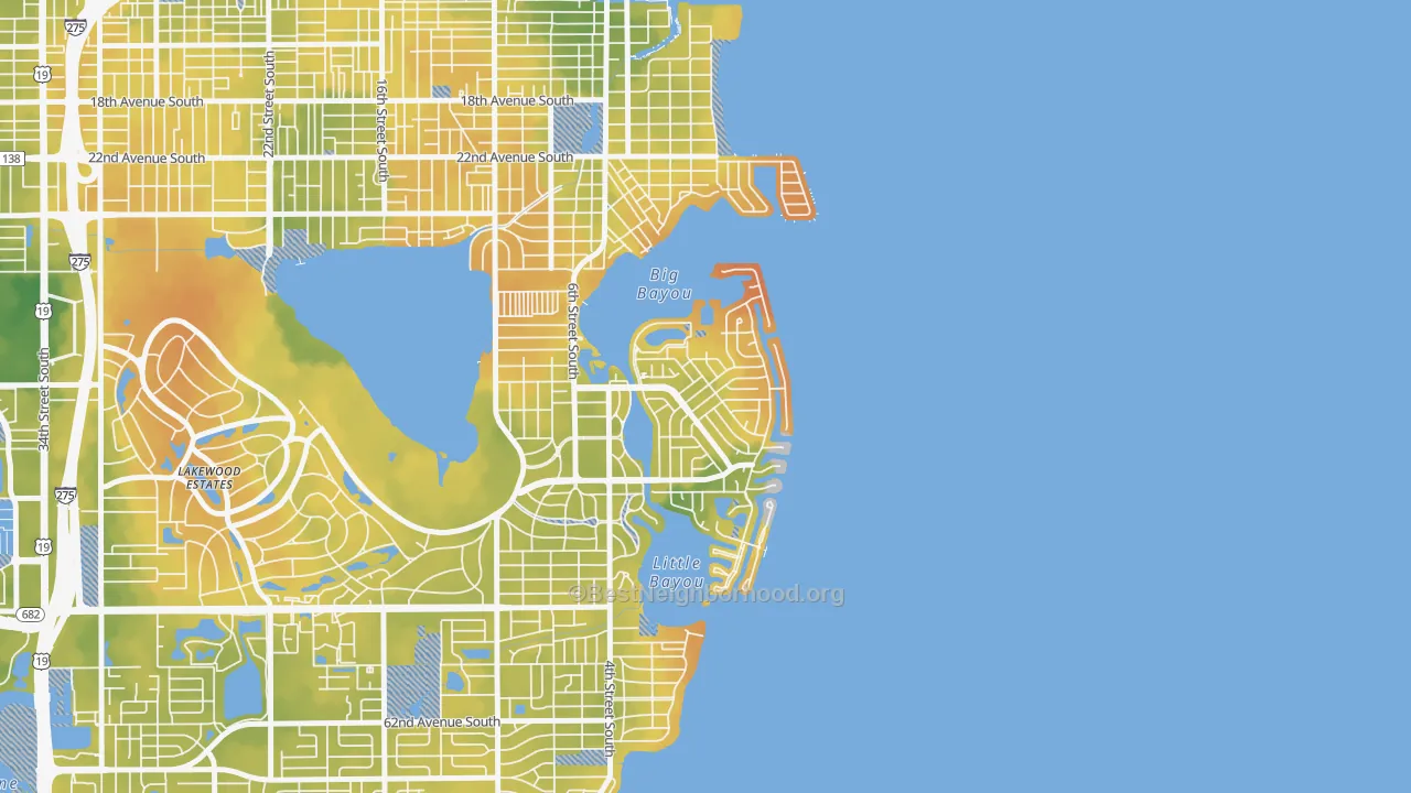 Bike Grade map of Coquina Key, St. Petersburg, FL