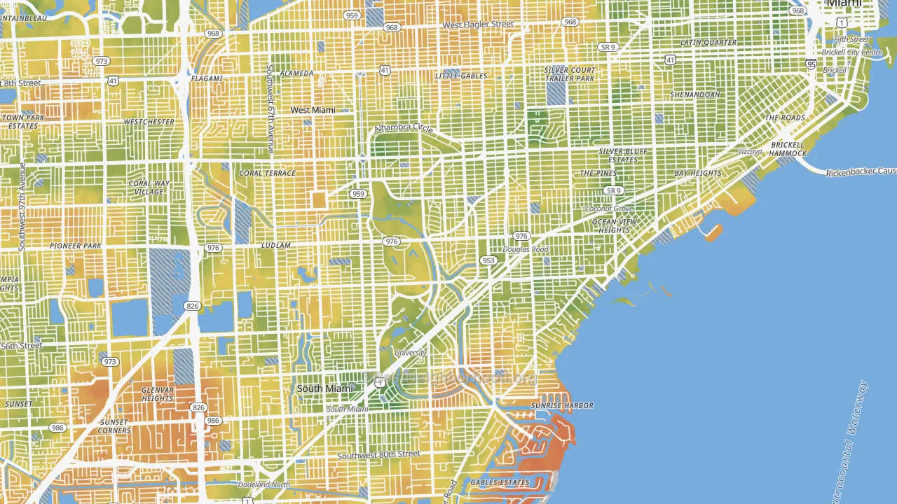 Bike Grade map of Coral Gables, FL