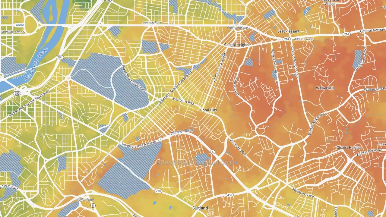 Bike Grade map of Coral Hills, MD